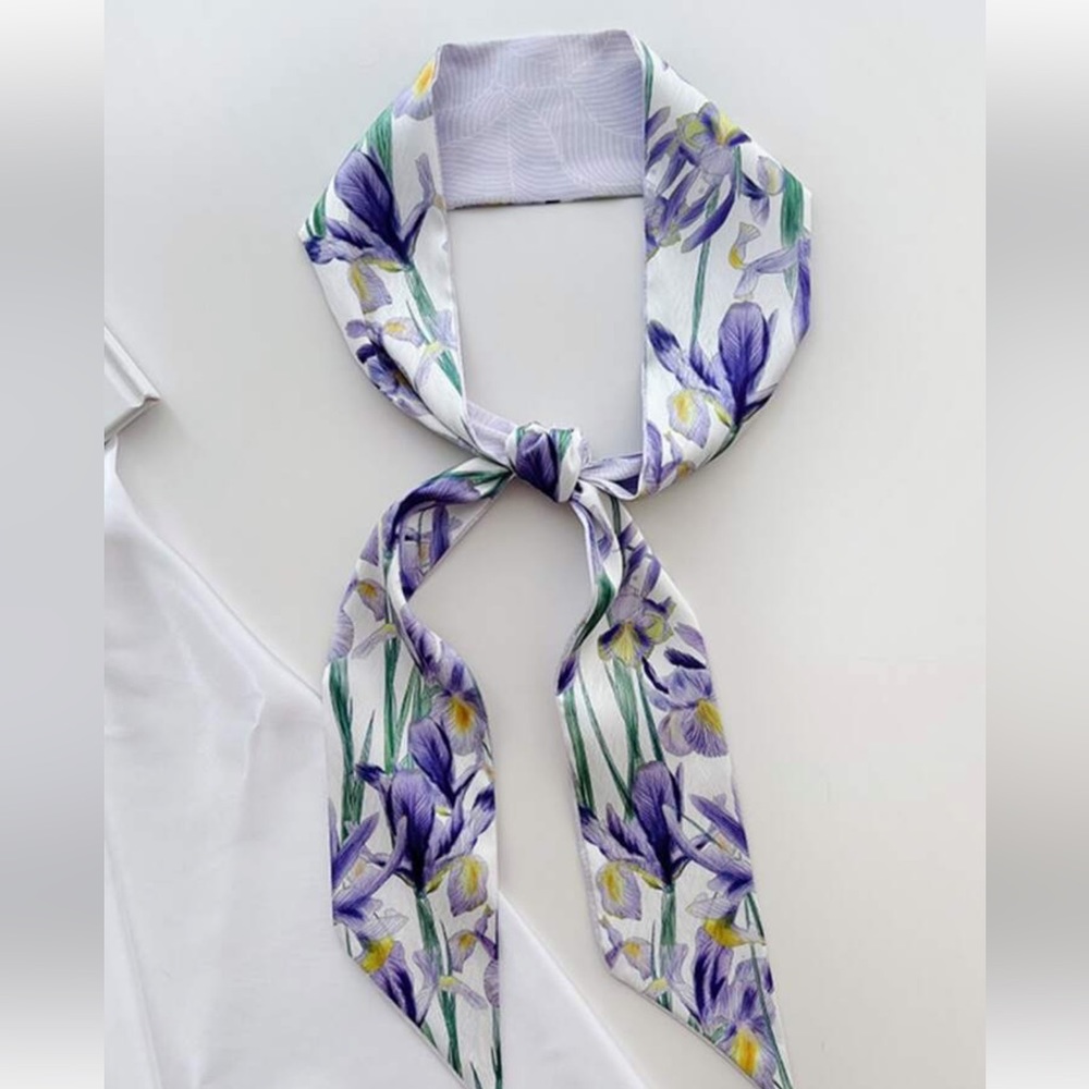 Purple & White Floral Neck & Hair Scarf
